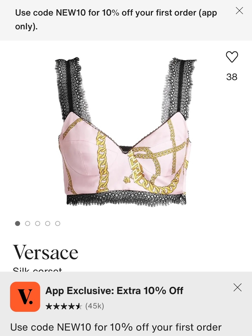 Versace Pink and Gold Chain Lace-Trim Bustier Top